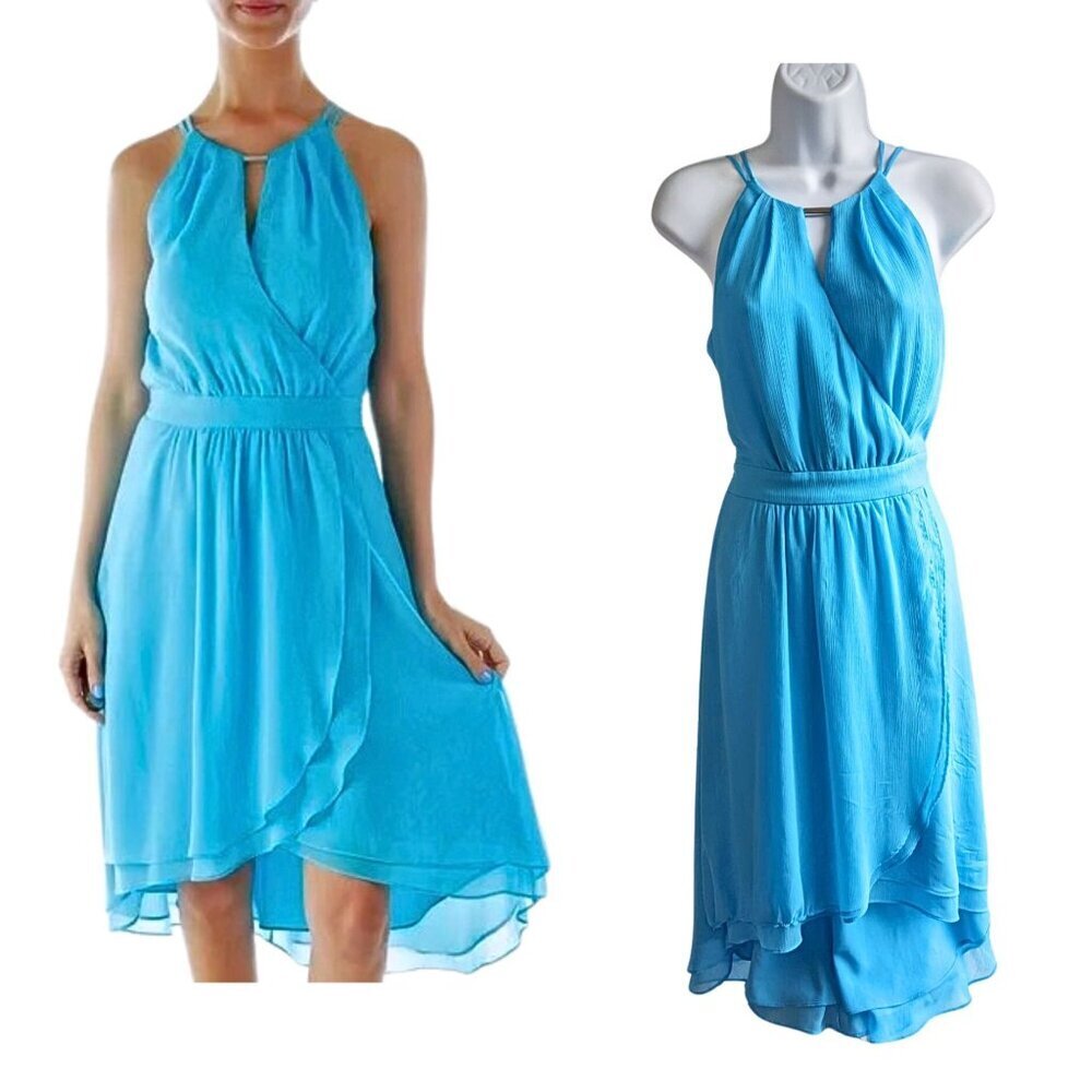 White House Black Market Blue Asymmetrical Halter Sundress